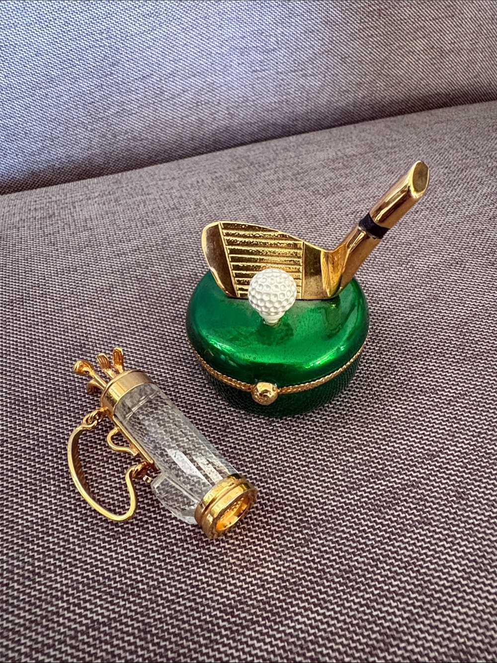 Rucinni Gold & Green Golf  Enamel Trinket Box & crystal clubs